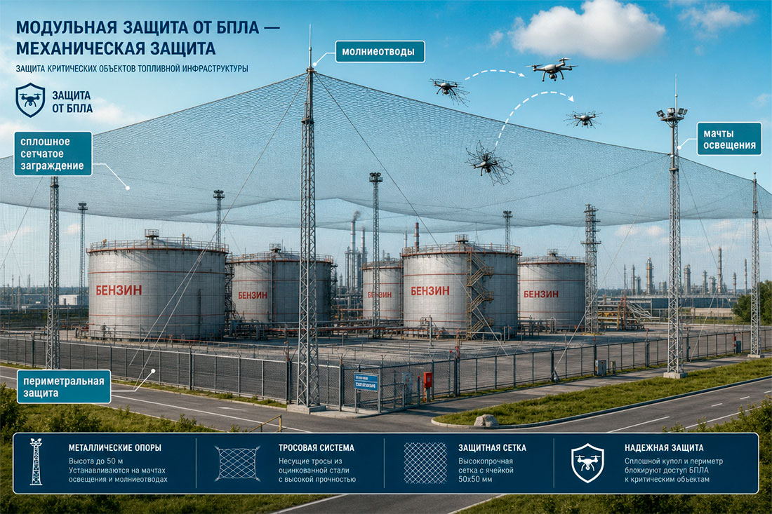 Модульная защита от БПЛА: механическая защита объектов критической инфраструктуры