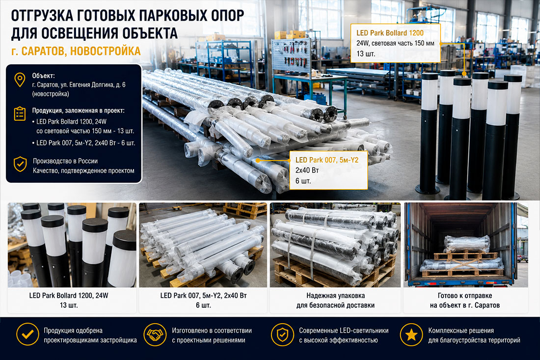 Отгрузка готовых парковых опор для освещения объекта: Саратов, новостройка