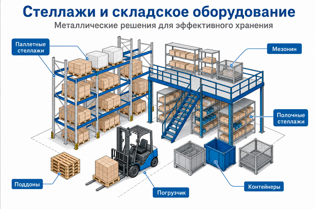Стеллажи и складское оборудование: металлические решения для эффективного хранения