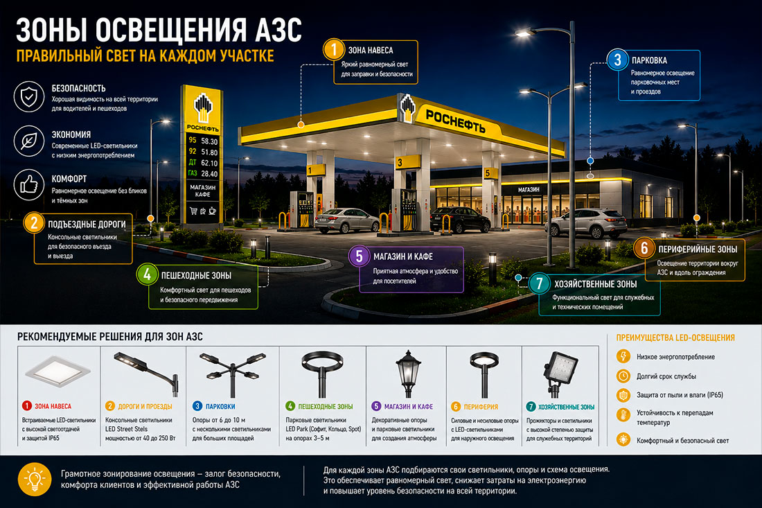Зоны освещения АЗС